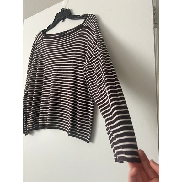 Eileen Fisher Bateau-Neck Brown White Stripe Sweater Sz M - Picture 5 of 8